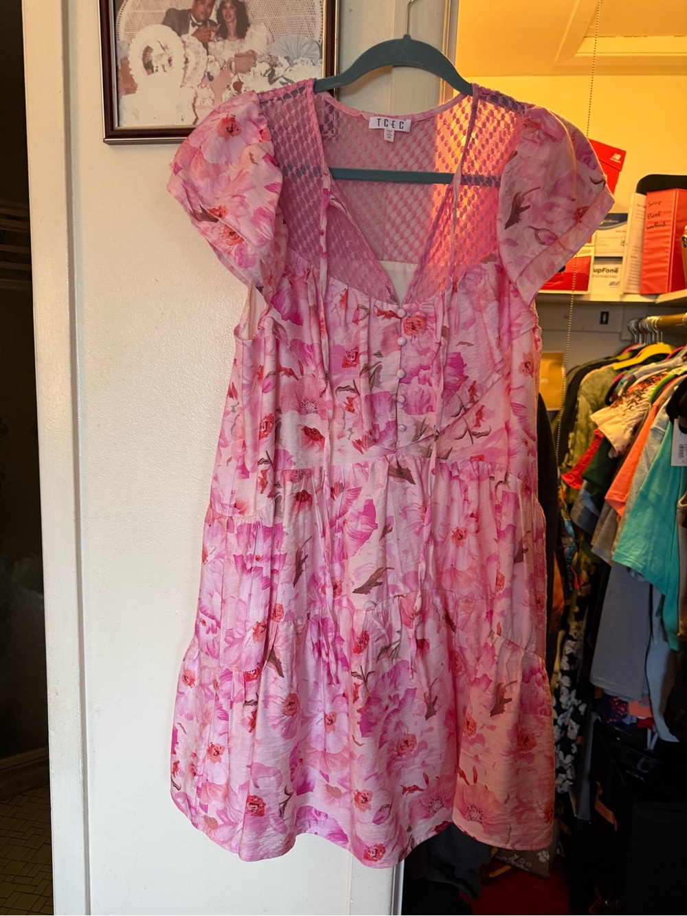 TCEC Pink Floral Tiered Midi Dress
